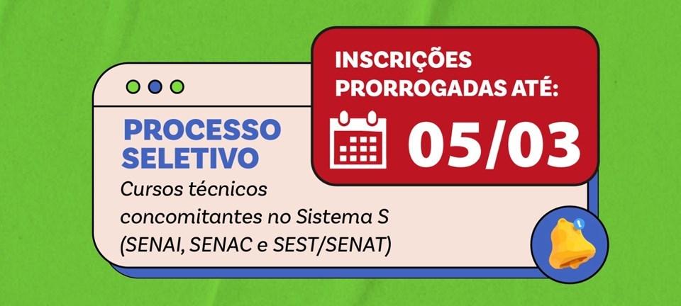 Inscrições prorrogadas para cursos de Educação Profissional Técnica de Nível Médio